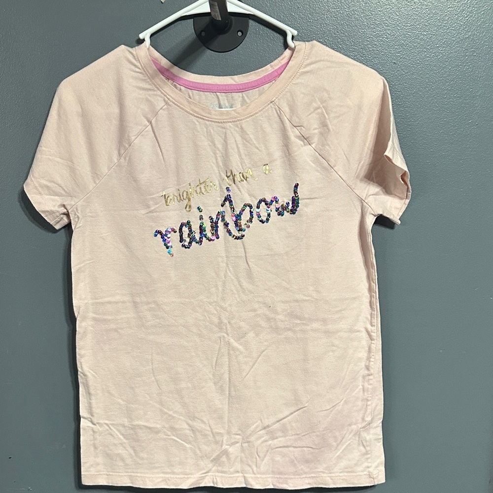 Cat & Jack Pink Tee with Sequin Rainbow Text